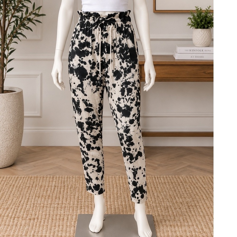 Bassike Womens Pants Motley Marble Print Paperbag Waist Drop Crotch Harem Size 1